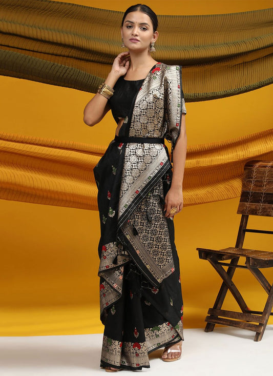 Classic Tussar Silk Black Meena Saree