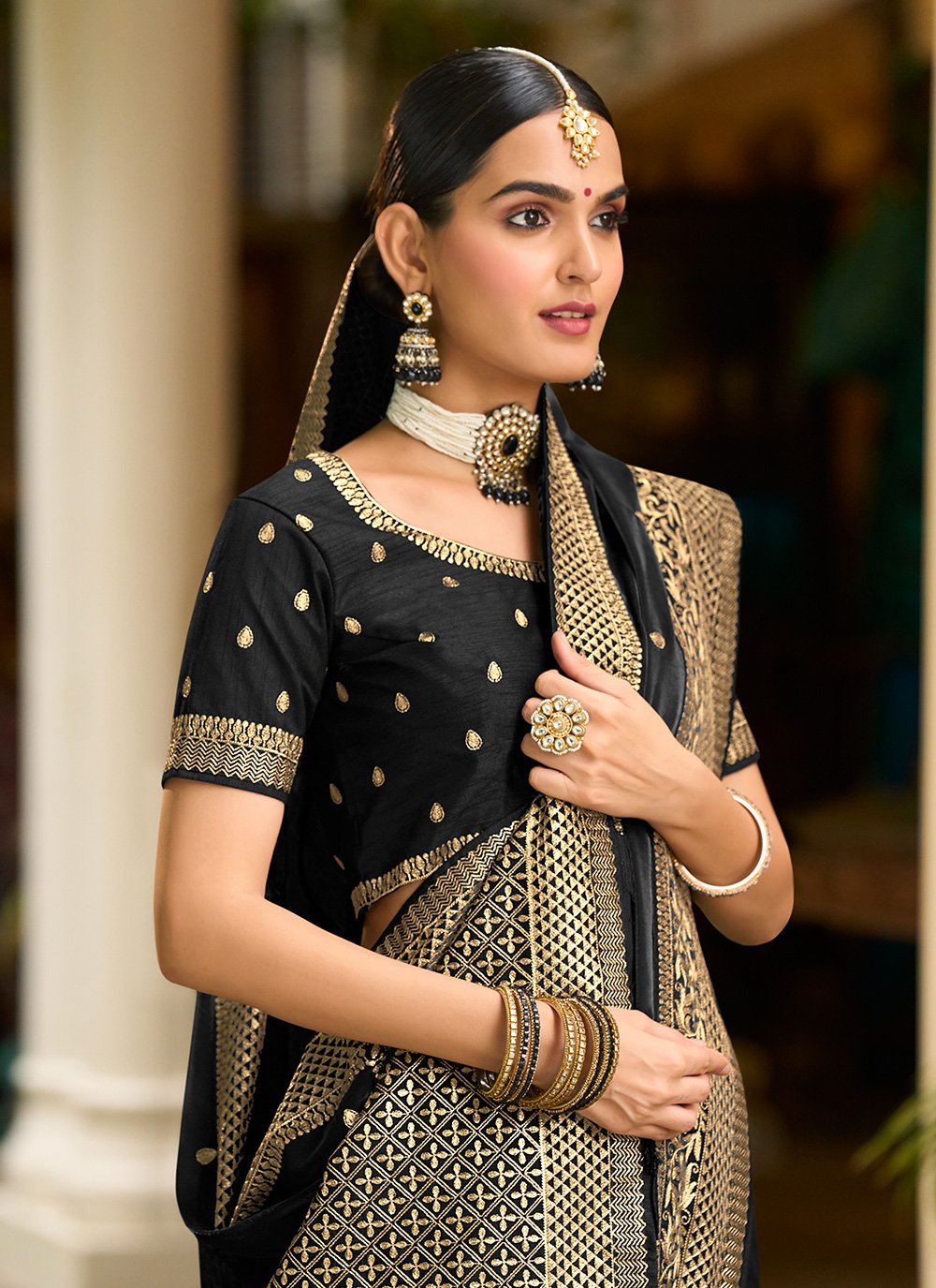 Classic Silk Black Embroidered Saree