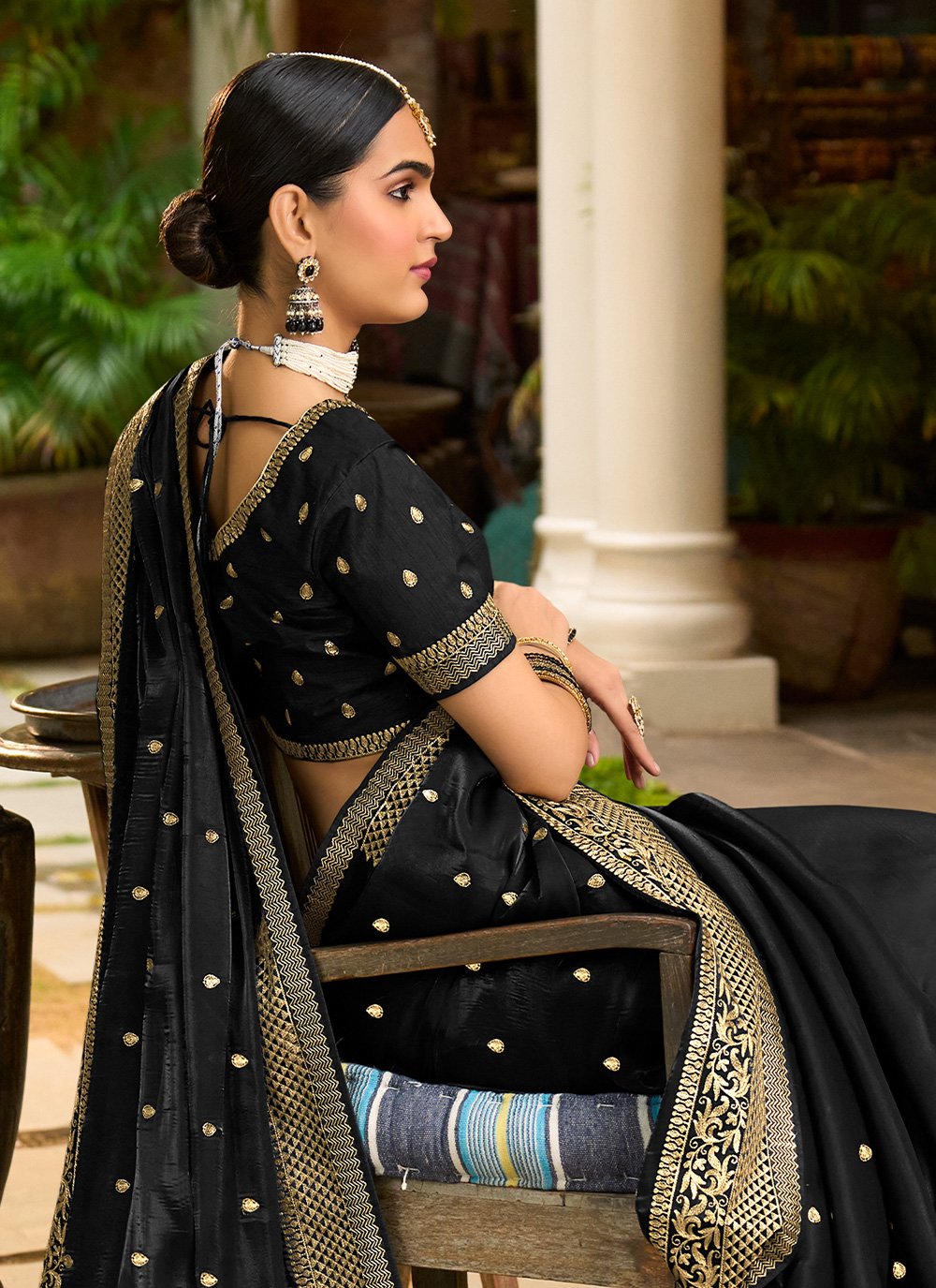 Classic Silk Black Embroidered Saree