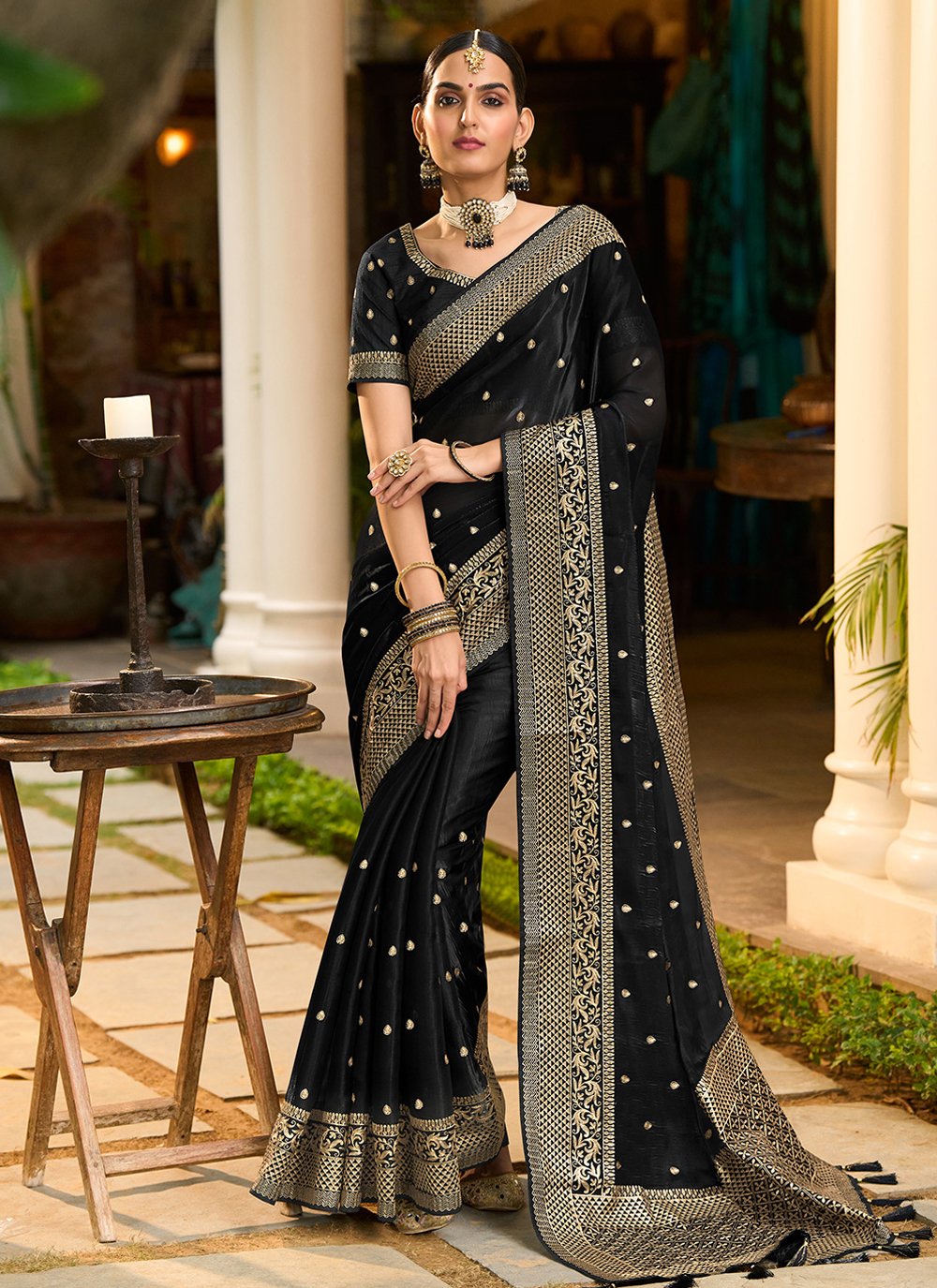 Classic Silk Black Embroidered Saree