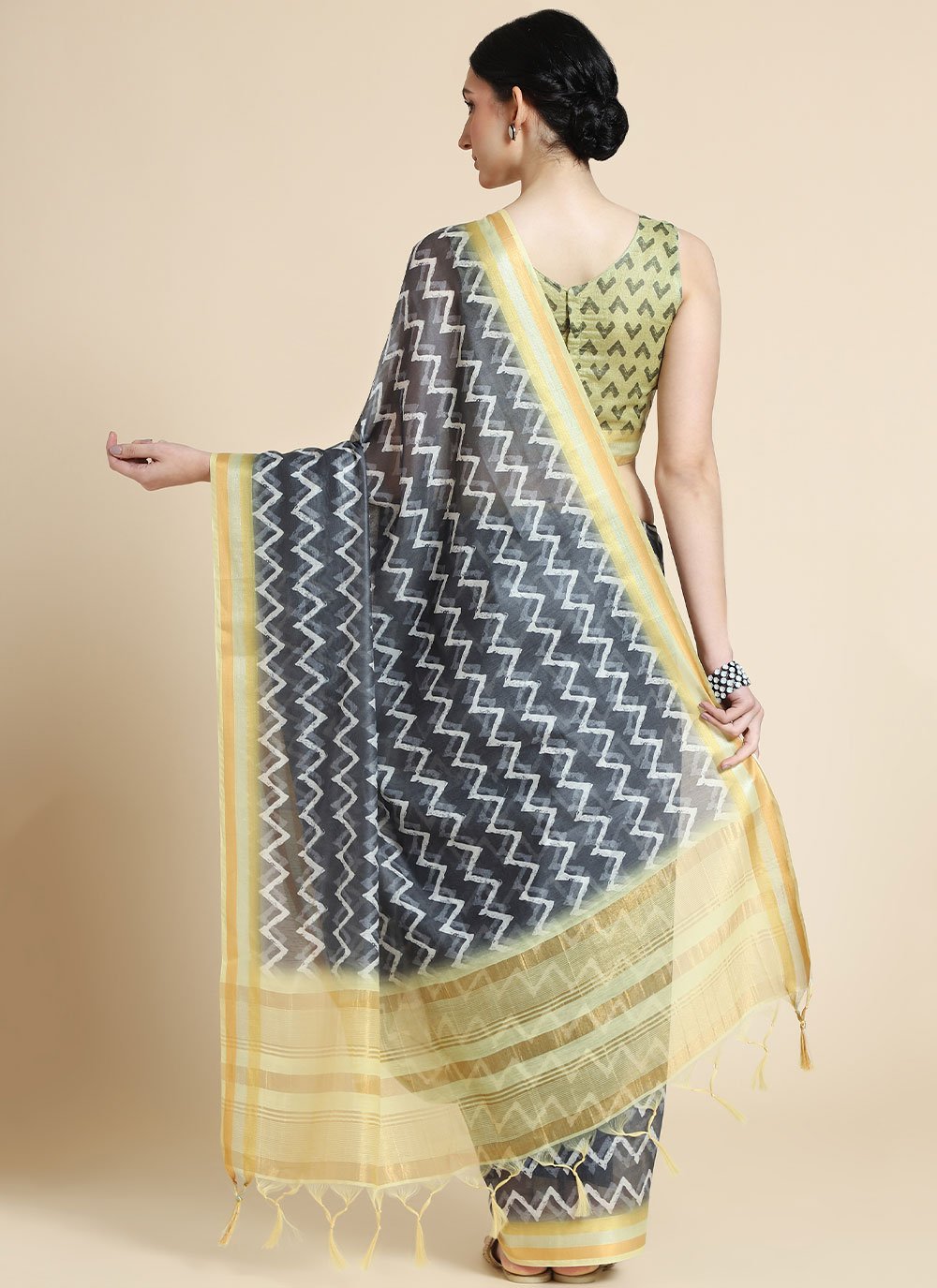 Contemporary Chanderi Cotton Black Digital Print Saree