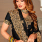 Designer Satin Black Embroidered Saree