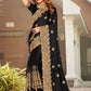 Designer Satin Black Embroidered Saree