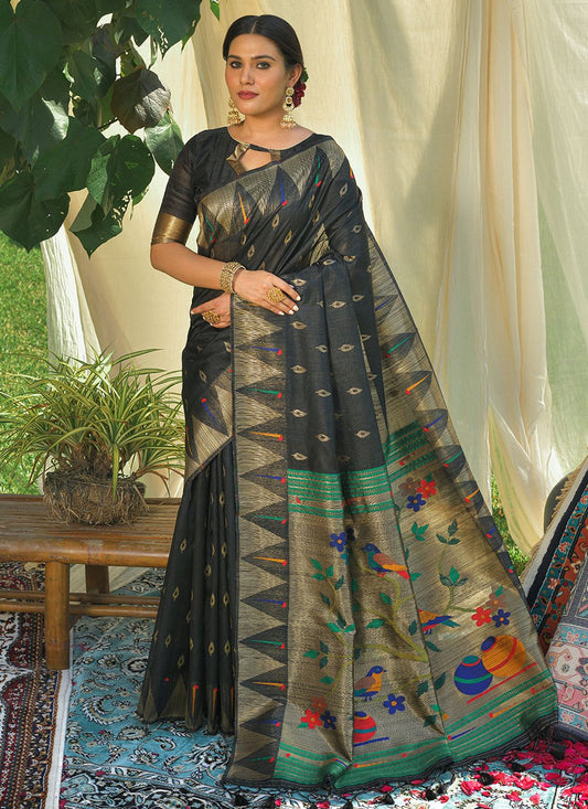 Contemporary Silk Black Woven Saree