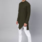 Indo Western Blended Cotton Green Buttons Mens