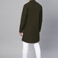 Indo Western Blended Cotton Green Buttons Mens