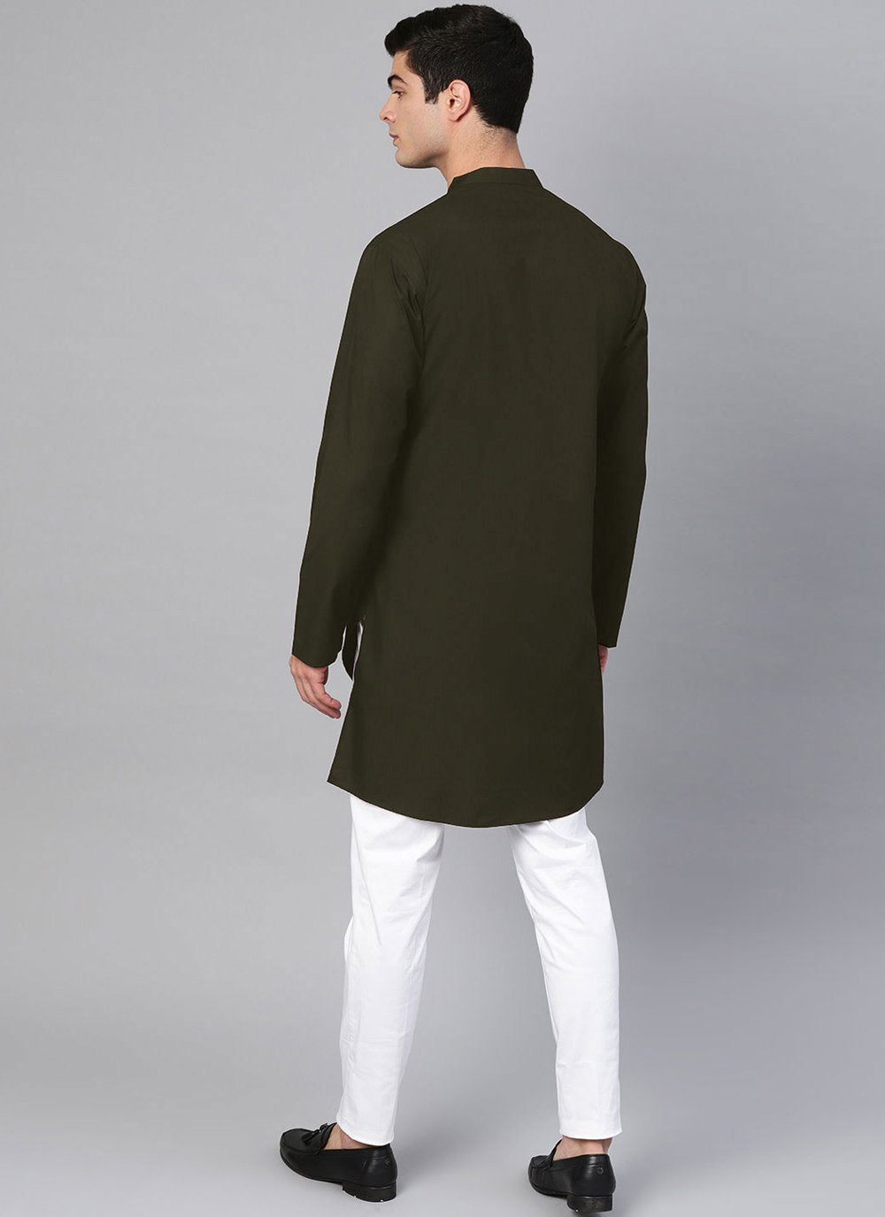 Indo Western Blended Cotton Green Buttons Mens