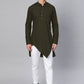 Indo Western Blended Cotton Green Buttons Mens