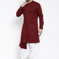 Indo Western Blended Cotton Maroon Buttons Mens