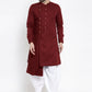 Indo Western Blended Cotton Maroon Buttons Mens