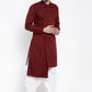 Indo Western Blended Cotton Maroon Buttons Mens