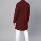 Indo Western Blended Cotton Maroon Buttons Mens