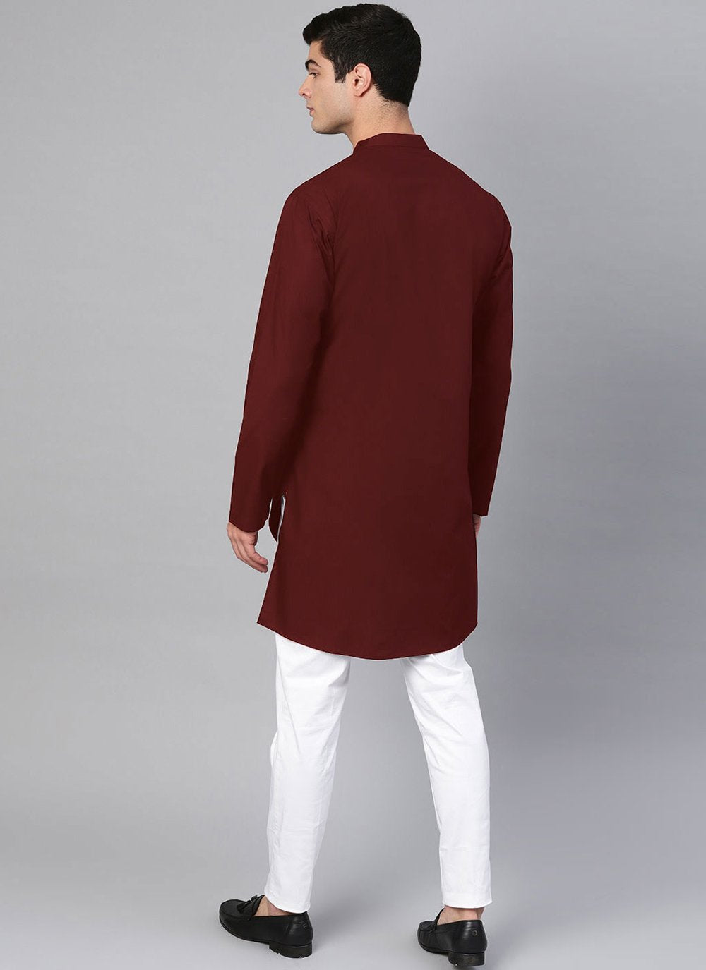 Indo Western Blended Cotton Maroon Buttons Mens