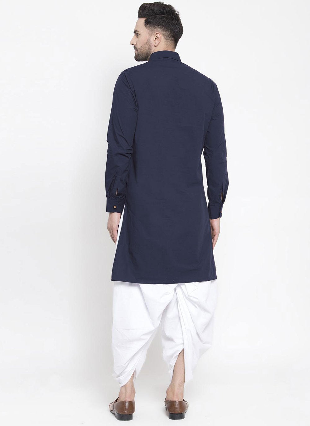 Kurta Blended Cotton Blue Buttons Mens