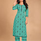 Pant Style Suit Blended Cotton Sea Green Floral Patch Salwar Kameez