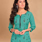 Pant Style Suit Blended Cotton Sea Green Floral Patch Salwar Kameez