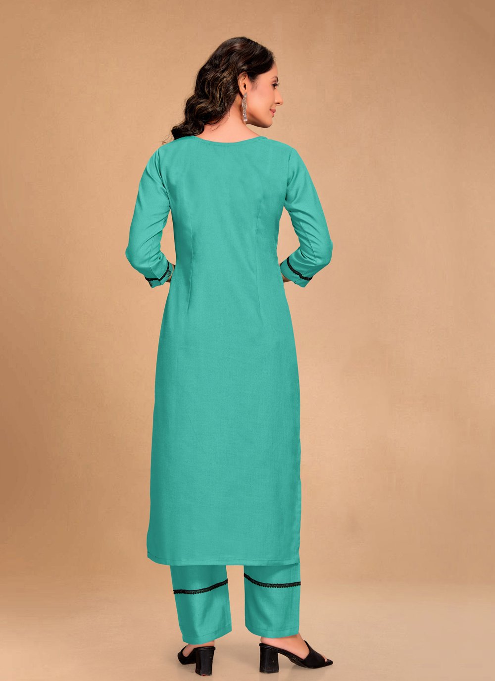 Pant Style Suit Blended Cotton Sea Green Floral Patch Salwar Kameez