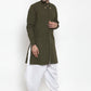 Dhoti Kurta Blended Cotton Green Plain Mens