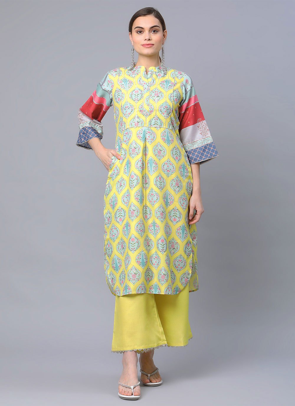 Designer Kurti Blended Cotton Sea Green Digital Print Kurtis