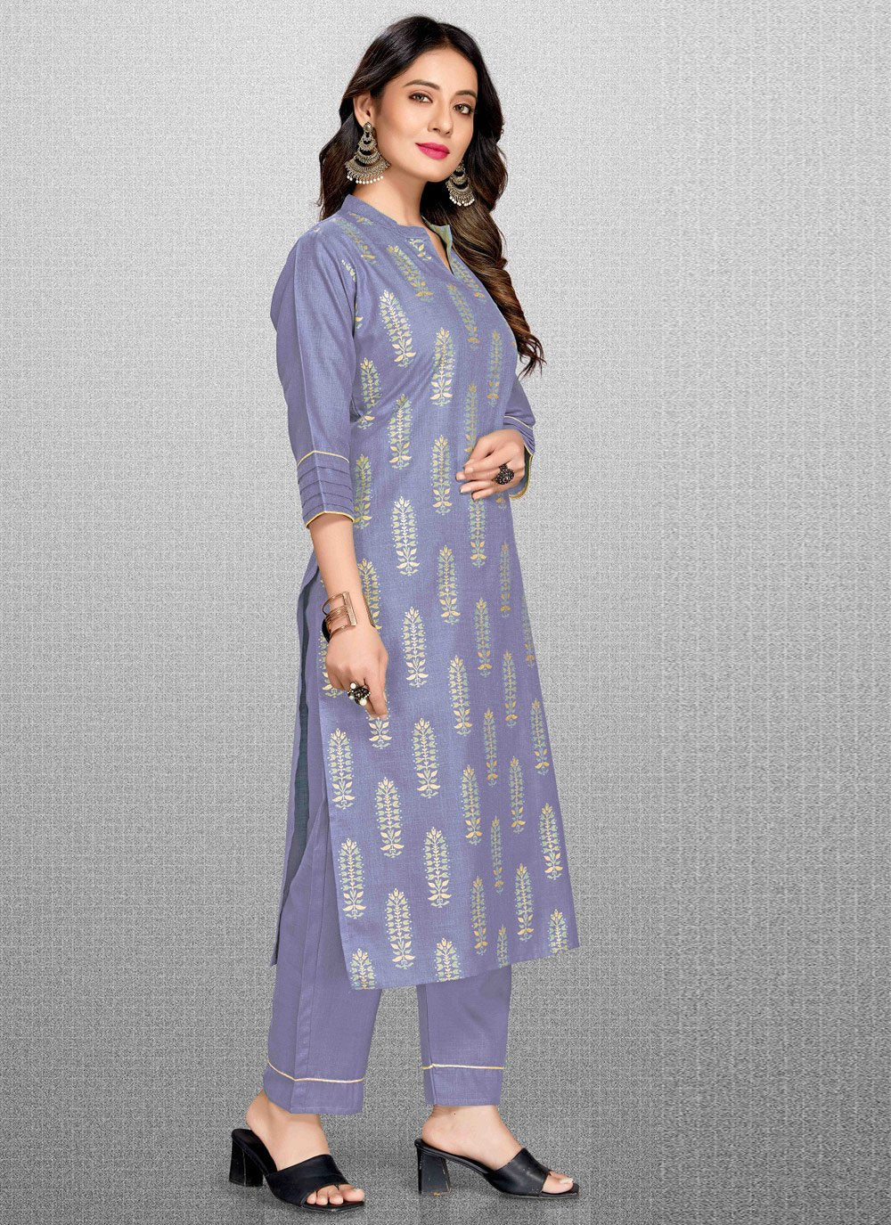 Pant Style Suit Blended Cotton Lavender Print Salwar Kameez