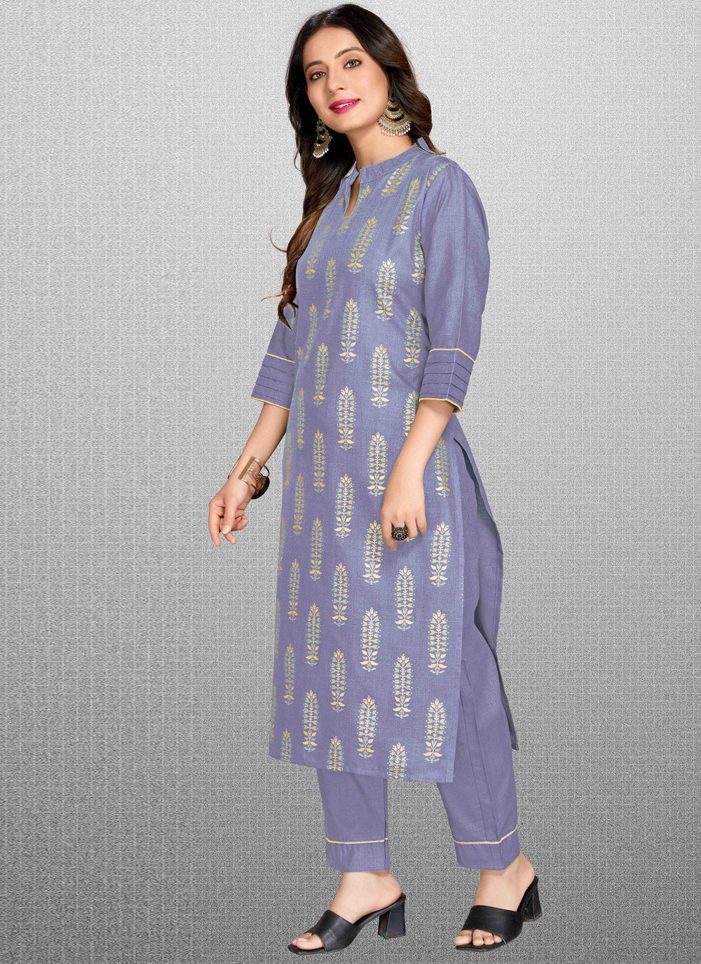 Pant Style Suit Blended Cotton Lavender Print Salwar Kameez