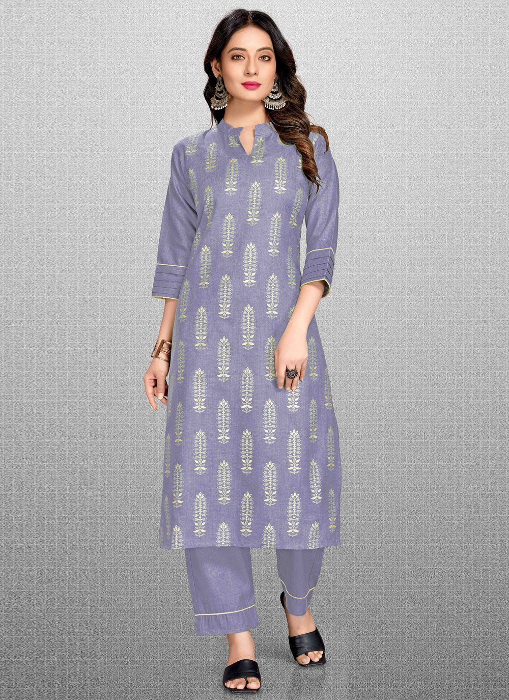 Pant Style Suit Blended Cotton Lavender Print Salwar Kameez