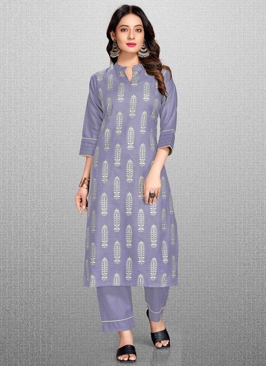 Pant Style Suit Blended Cotton Lavender Print Salwar Kameez