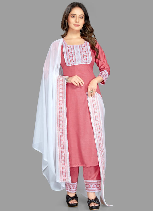 Pant Style Suit Blended Cotton Pink Fancy Work Salwar Kameez