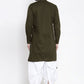 Indo Western Blended Cotton Green Buttons Mens