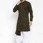 Indo Western Blended Cotton Green Buttons Mens