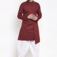 Indo Western Blended Cotton Maroon Buttons Mens