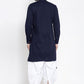 Indo Western Blended Cotton Blue Buttons Mens