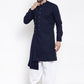 Indo Western Blended Cotton Blue Buttons Mens