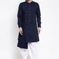 Indo Western Blended Cotton Blue Buttons Mens