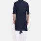 Kurta Blended Cotton Blue Plain Mens