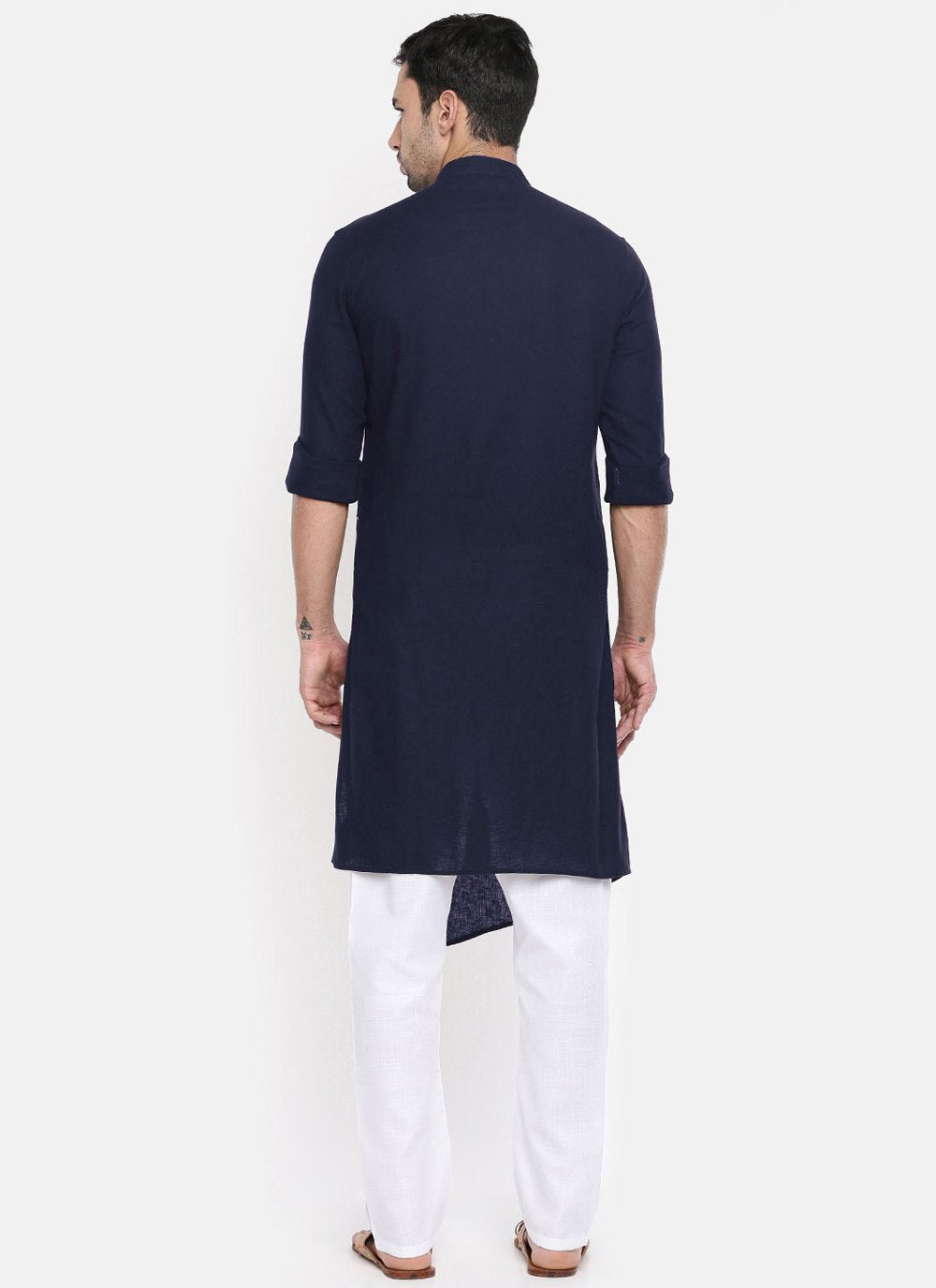 Kurta Blended Cotton Blue Plain Mens