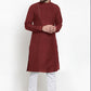 Kurta Pyjama Blended Cotton Maroon Embroidered Mens