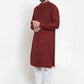Kurta Pyjama Blended Cotton Maroon Embroidered Mens