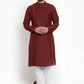 Kurta Pyjama Blended Cotton Maroon Embroidered Mens