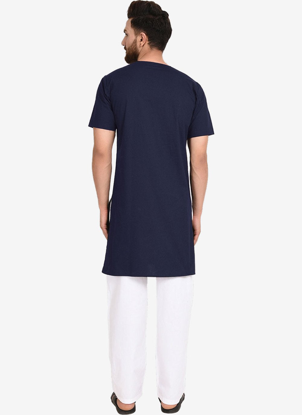 Kurta Pyjama Blended Cotton Blue Plain Mens