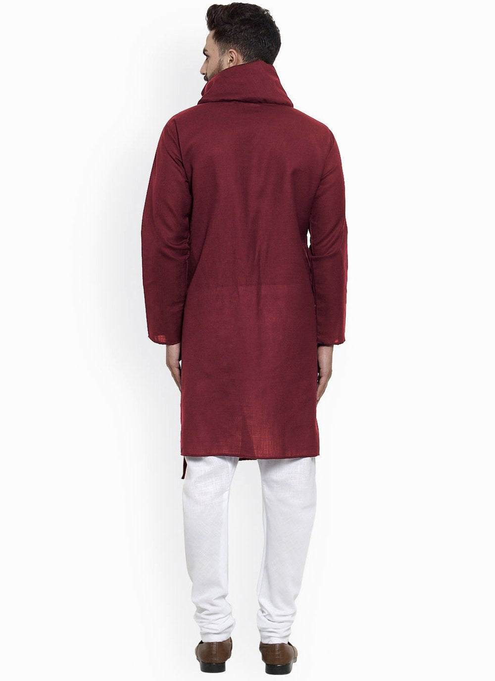 Kurta Blended Cotton Maroon Buttons Mens