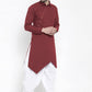 Indo Western Blended Cotton Maroon Buttons Mens