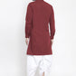 Indo Western Blended Cotton Maroon Buttons Mens