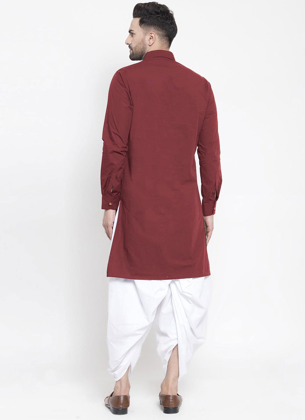 Indo Western Blended Cotton Maroon Buttons Mens