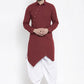 Indo Western Blended Cotton Maroon Buttons Mens