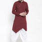 Indo Western Blended Cotton Maroon Buttons Mens