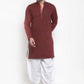 Dhoti Kurta Blended Cotton Maroon Plain Mens