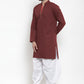 Dhoti Kurta Blended Cotton Maroon Plain Mens