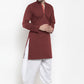 Dhoti Kurta Blended Cotton Maroon Plain Mens