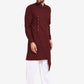 Indo Western Blended Cotton Maroon Plain Mens